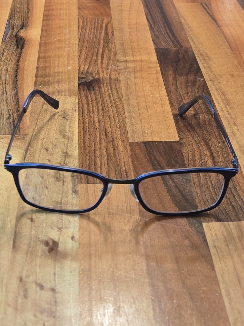 Ermenegildo Zegna Navy & Brown Rectangular Glasses Frames